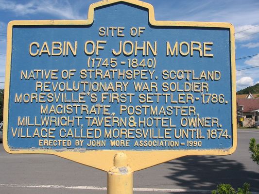 Photo of the historical marker in Grand Gorge NY. It marks the location of the hotel and tavern built by John More.